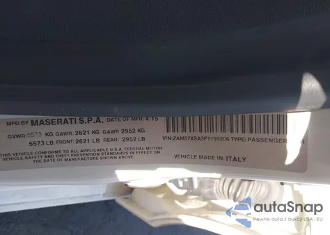 2015 Maserati Ghibli z USA, uszkodzony, nr VIN ZAM57XSA3F1159206